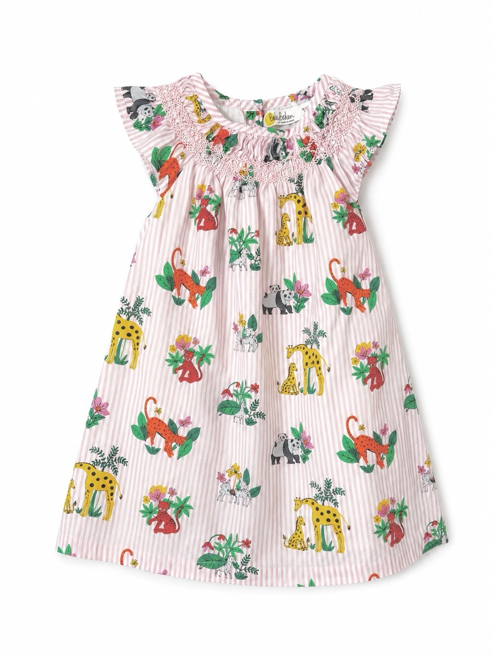 Baby Boden Jungle Animal Smocked Dress | Size 18–24M (92 cm) 🦒🌸